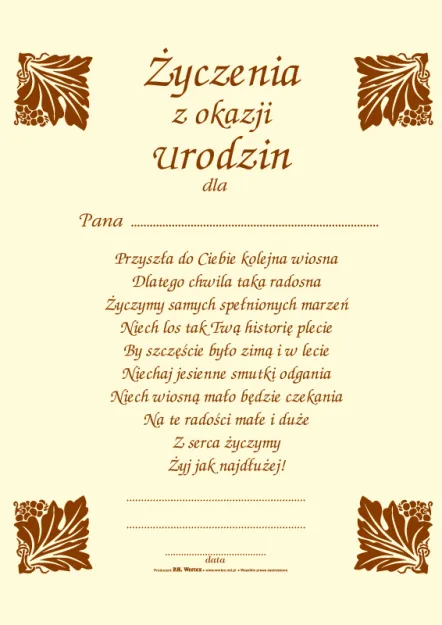 Dyplom - Życzenia z okazji urodzin dla Pana ...