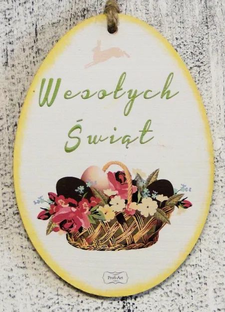 Tabliczka Vintage jajko śr. - (koszyk) Wesołych Świąt