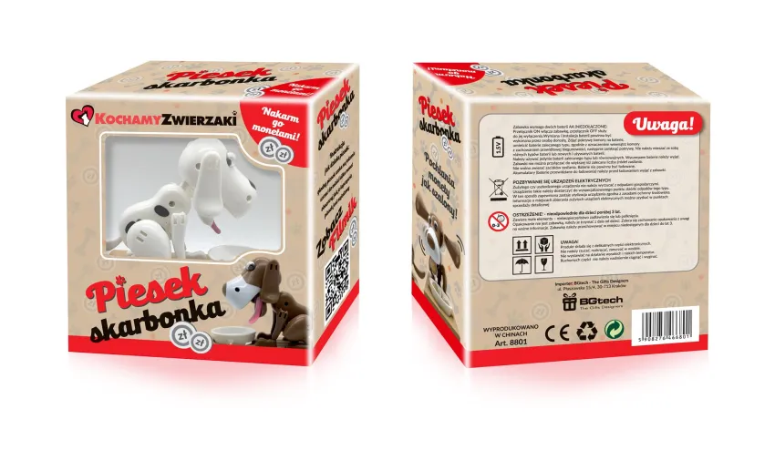 Piesek biały, skarbonka - Nakarm go monetami - pochłania je jak szalony