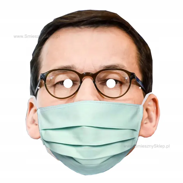 Maska papierowa - Mateusz Morawiecki z maseczką