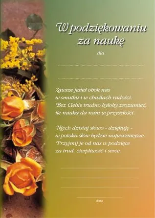 Dyplom -  W podziękowaniu za naukę