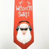 Krawat premium - Wesołych Świąt (Mikołaj ze słuchawkami)