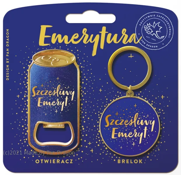 Brelok + otwieracz - Dla Emeryta. Szczęśliwy Emeryt.