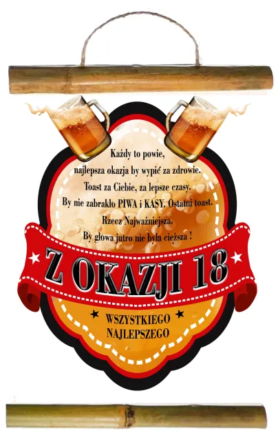 Dyplom z bambusem - Z okazji 18 urodzin. Wszystkiego najlepszego.