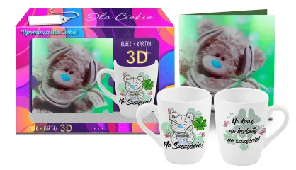 Kubek misie + kartka 3D zielona - Na szczęście