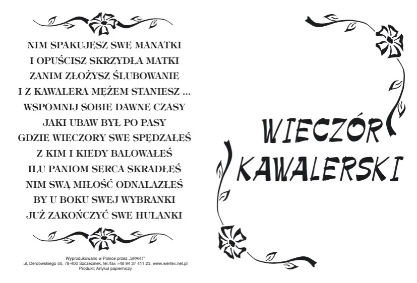 Wizytówka okolicznościowa - Wieczór kawalerski