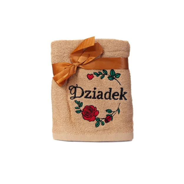 Ręcznik haftowany, jasny brąz - Dziadek