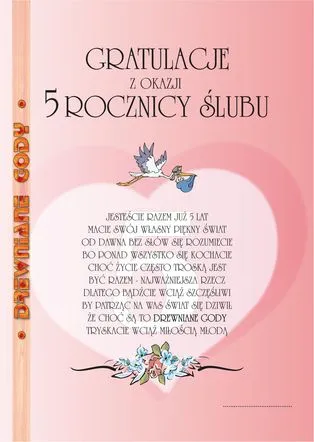 Dyplom -  5 Drewniane Gody - Gratulacje z okazji 5 Rocznicy Ślubu
