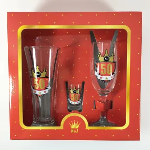 Zestaw urodzinowy - 50 (kielich, szklanka, kieliszek)