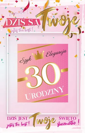 Karnet 2K - Ślicznotko dziś są twoje 30 urodziny (+ naklejka na butelkę)