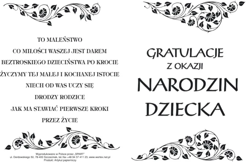 Wizytówka okolicznościowa - Gratulacje z okazji narodzin dziecka