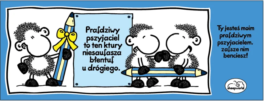 Kubek Sheepworld - Prafdziwy pszyjaciel to ten ktury niesaufasza błentuf u drógiego