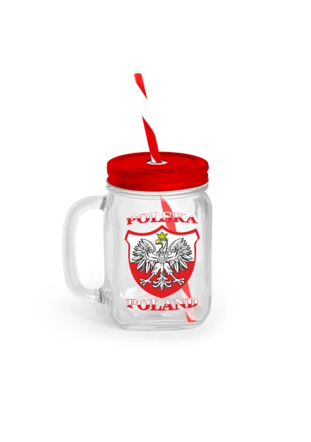 Słoik z uchwytem i słomką - Polska - godło