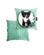Poduszka obustronna śr. - (zielona) Kot czarno-biały