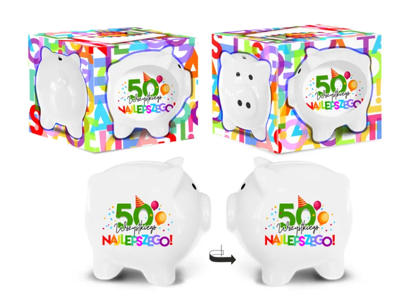 Świnka skarbonka - 50 wszystkiego najlepszego.