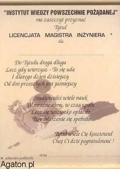 Dyplom - Licencjat magistra inżyniera - SmiesznePrezenty.com.pl