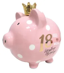 Świnka skarbonka premium - 18 (różowa) kasa na marzenia, wszystkiego najlepszego