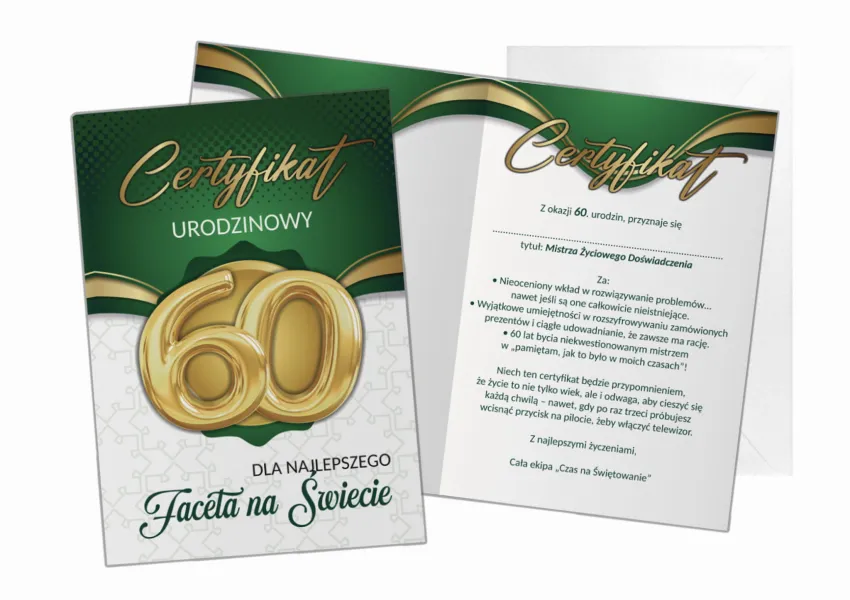 Kartka C5 - Certyfikat urodzinowy 60 dla najlepszego Faceta na świecie