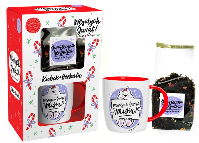 Zestaw kubek + herbata - Wesołych Świąt Misiu!