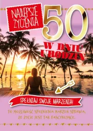 Karnet 3D z życzeniami - Najlepsza życzenia w dniu 50 urodzin (dla kobiety)