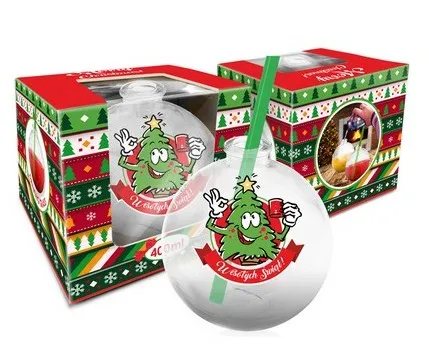 Szklanka Bombka do napojów BO - Choinka, Mikołaj, renifer - Wesołych Świąt (bez opakowania)
