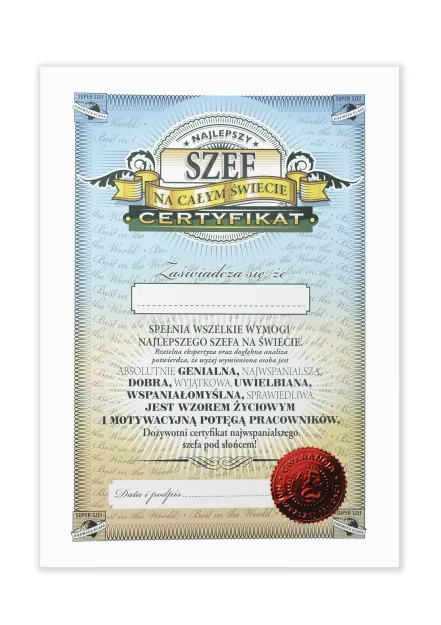Certyfikat - Najlepszy Szef na całym świecie