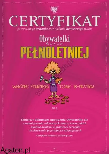 Certyfikat obywatelki Pełnoletniej