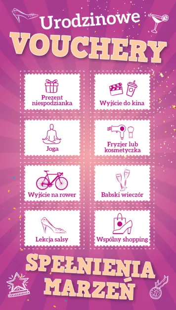 Karnet kupony - Urodzinowe vouchery. Spełnienia marzeń.