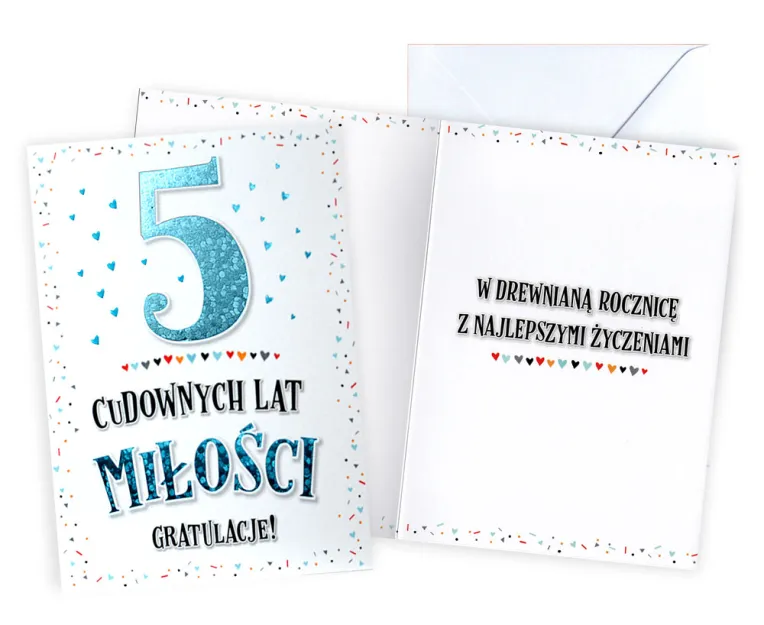 Karnet Kukartka V - Rocznica ślubu. 5 cudownych lat miłości. Gratulacje!