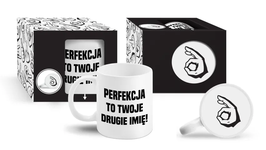 Kubek z grafiką od spodu - Perfekcja to Twoje drugie imię!