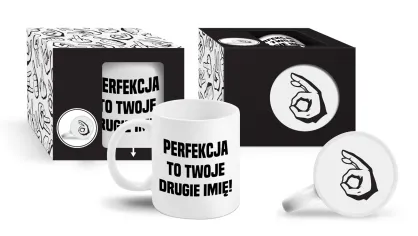 Kubek z grafiką od spodu - Perfekcja to Twoje drugie imię!