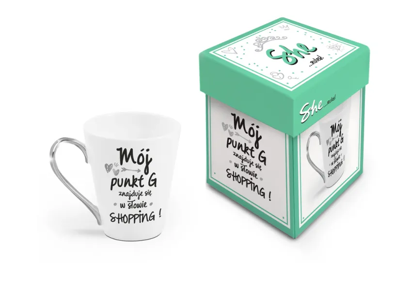 Kubek skos - Mój punkt G znajduje się w słowie Shopping