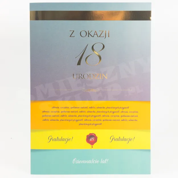 Karnet - Z okazji 18 urodzin. Gratulacje! Osiemnaście lat!