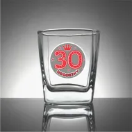 Szklanka whisky - 30 urodziny (kółko, czerwony tekst)