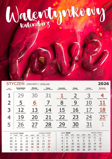 Kalendarz 2026 - Walentynkowy (LOVE)