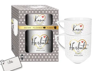 Zestaw - Kubek + Filiżanka - Kawa na dzień dobry, herbata na dobry wieczór