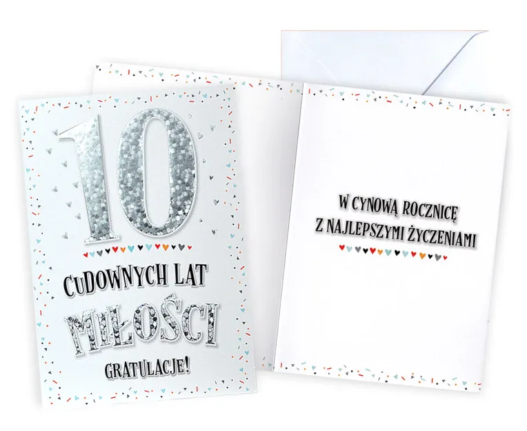 Karnet Kukartka V - Rocznica ślubu. 10 cudownych lat miłości. Gratulacje!