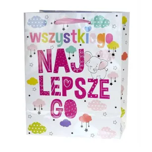Torebka Kukartka S - Wszystkiego najlepszego (różowo-biała)
