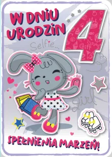 Karnet 3D z życzeniami - W dniu 4 urodzin. Spełnienia marzeń.