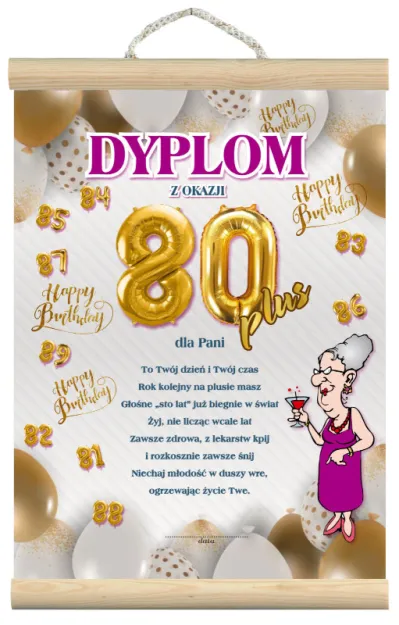 Dyplom z listewkami - z okazji 80+ dla Pani