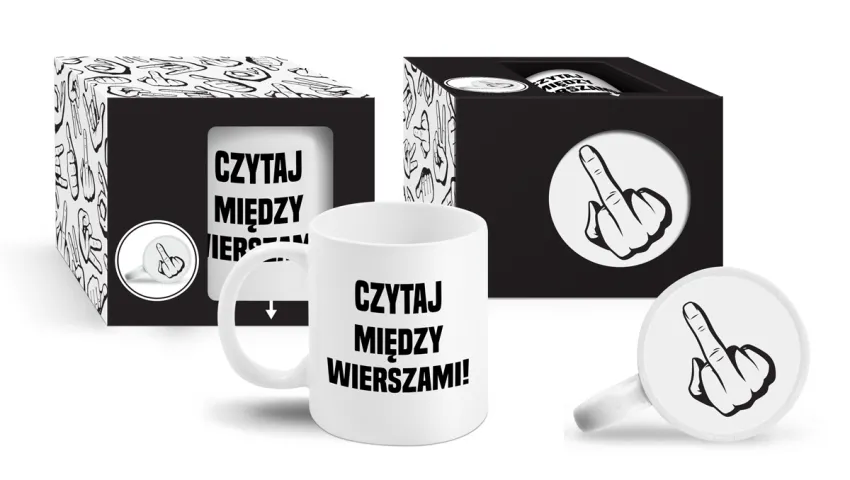 Kubek z grafiką od spodu - Czytaj między wierszami!