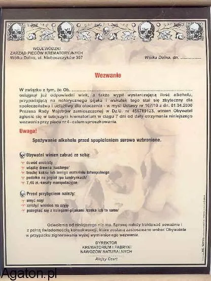 Dyplom - Wezwanie do krematorium