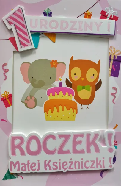 Karnet 6K - Ramka na zdjęcie - 1 urodziny! Roczek! Małej Księżniczki!