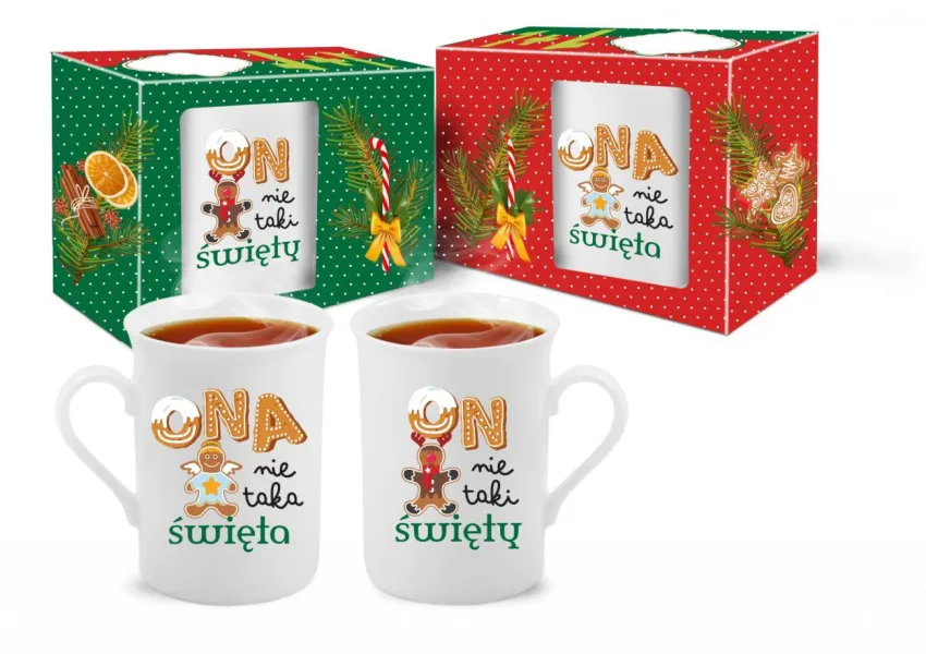 Zestaw 2 kubek - Ona nie taka święta / On nie taki święty