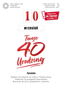 Karnet 3D z życzeniami - Twoje 40 urodziny (wymienne dni i miesiące w środku)