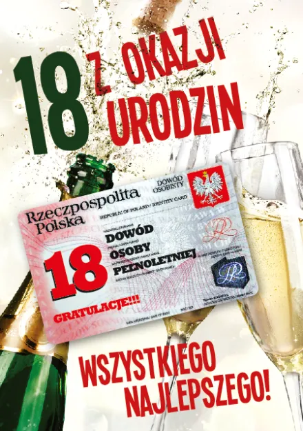 Karnet z dowodem - Z okazji 18 urodzin. Wszystkiego najlepszego!