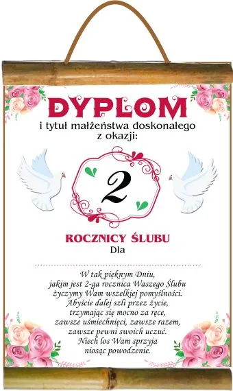 Dyplom z bambusem - 2 rocznicy ślubu. Dla ...