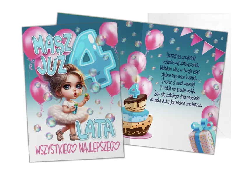 Kartka C5 - Masz już 4 lata wszystkiego najlepszego