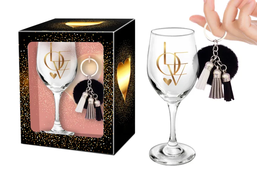 Kieliszek + brelok pompon z chwostem - LOVE