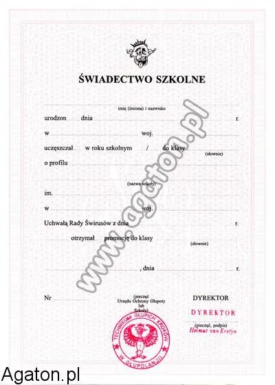 Świadectwo podstawówki bez paska